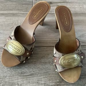 Coach Mules, Women’s Size 5, Brown With Wooden Base, Vintage Model Heels